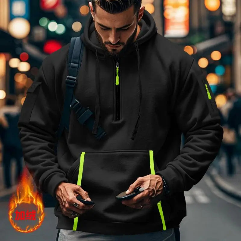 2025 Men’s & Women’s Multi-Pocket Fleece Hoodie Casual Ribbon Zip Pullover Loose-Fit Sports Sweatshirt Top