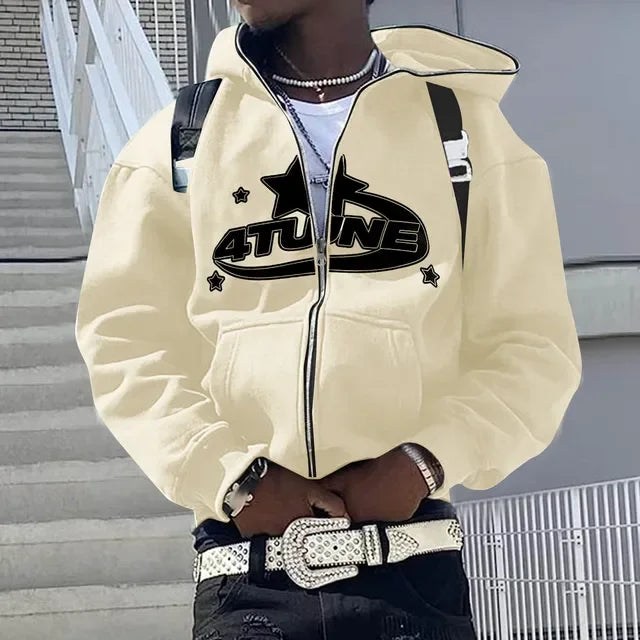 Men’s Hip Hop Printed Zip Hoodie
