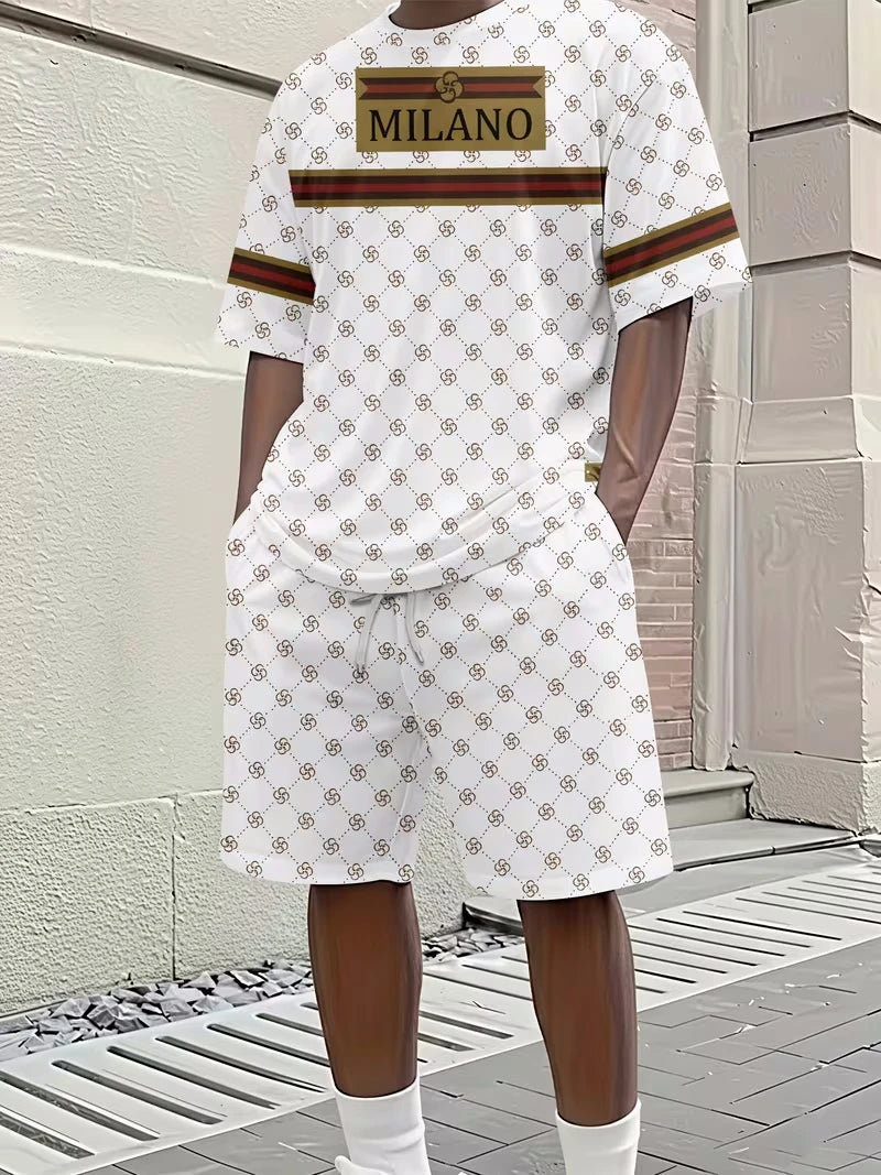 Summer Daily Comfortable Man's Clothing 2 Pieces Set for Man Matching Sets Stripe T-shirt and Shorts 2 Piece Set Men's Tracksuit