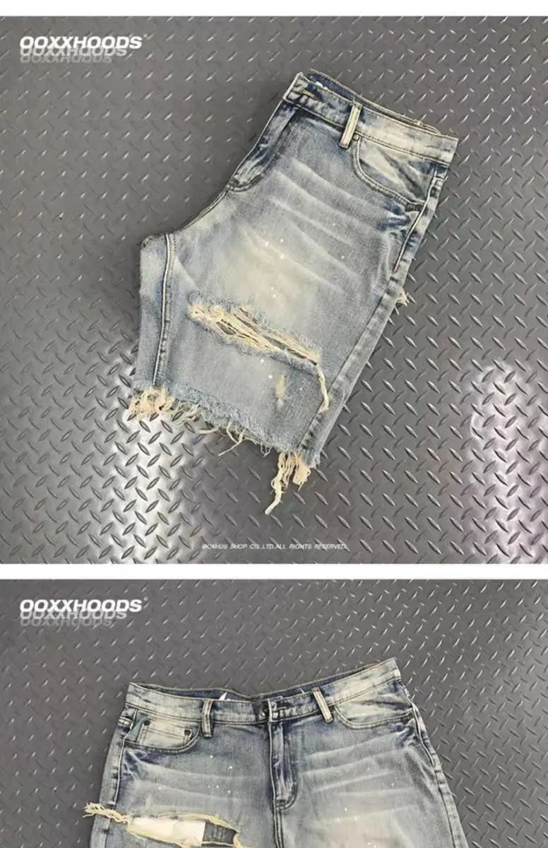 Trend 2026 Summer New Half Pants Retro Denim Washed Pants Ripped Hole Beggar Loose Casual Shorts High-end Luxury Man Clothes