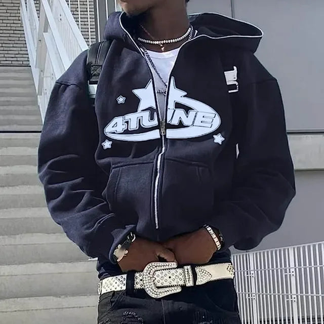 Men’s Hip Hop Printed Zip Hoodie