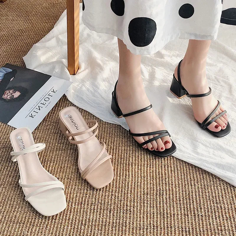 Women’s High Heel Sandals Square Block Heel Open Toe Cross Strap Slip-On Summer Casual Elegant Dress Shoes