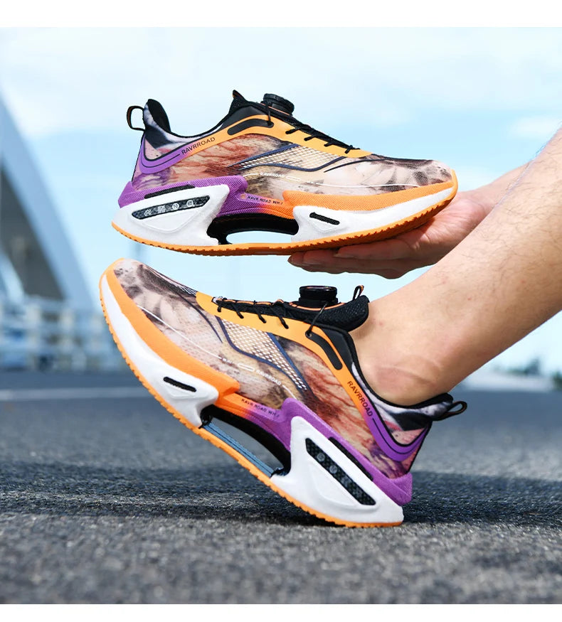 Elastic Speed Running Shoes for Men, Carbon Plate Push Rotating Buckle Sports Shoes for Women, Professional Shock-Absorbing