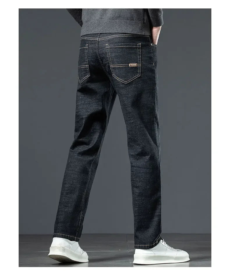 Plus Size 44 46 Casual Sherpa Warm Jeans Men Winter Velvet Thick Trousers Loose Straight Business Classic Fleece Denim Pants