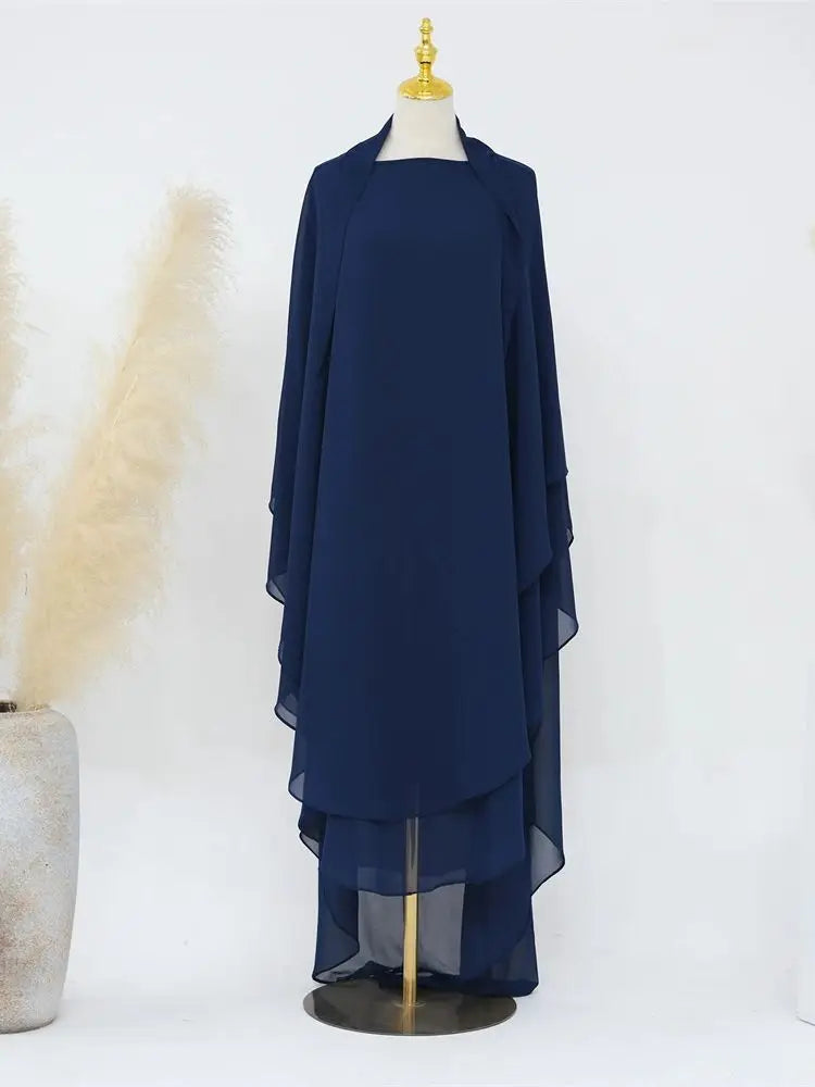 Women’s Elegant Chiffon Khimar & Abaya Set