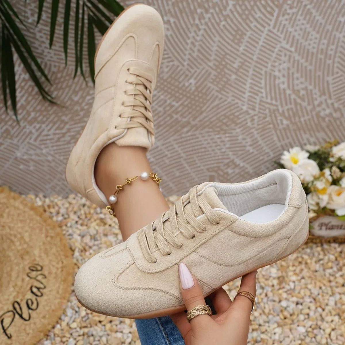Women Natural Suede Leather Lace-up 2026 New Sneakers Round Toe Soft Comfort Casual Female Outdoor Drive/walk Shoes for Woman
