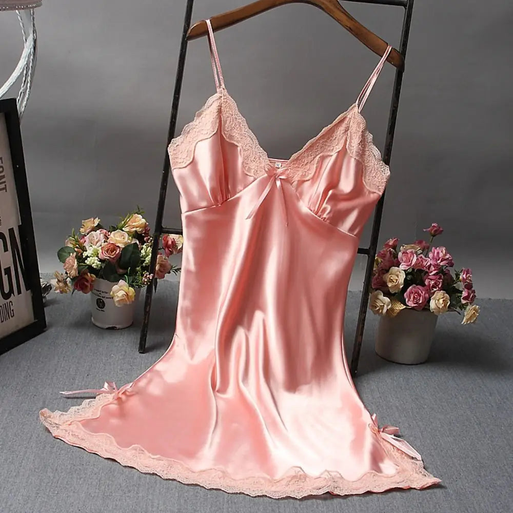 Women’s Elegant V-Neck Satin Nightgown