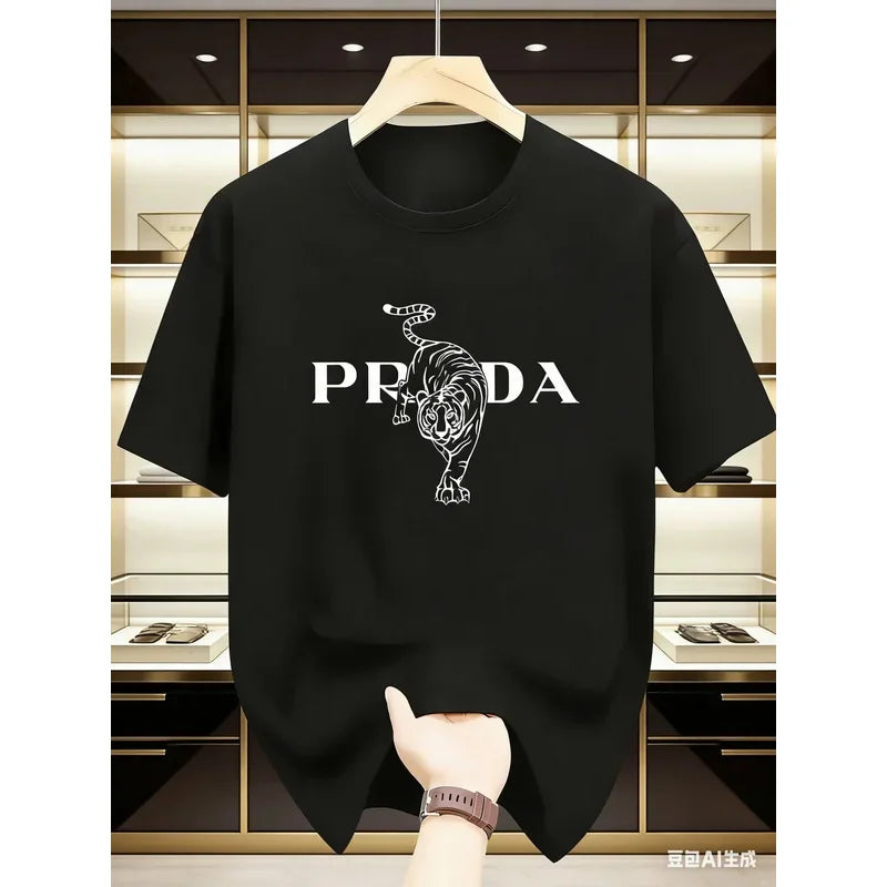2025 Men's Luxury Graphic Print T-shirt Black White Contrast Short Sleeve Breathable  Summer Fashion Top