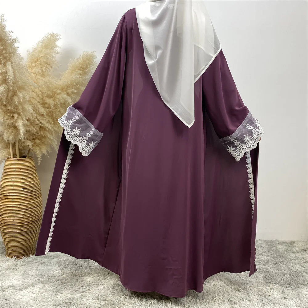 Women’s Lace Trim Nida Abaya with Pockets