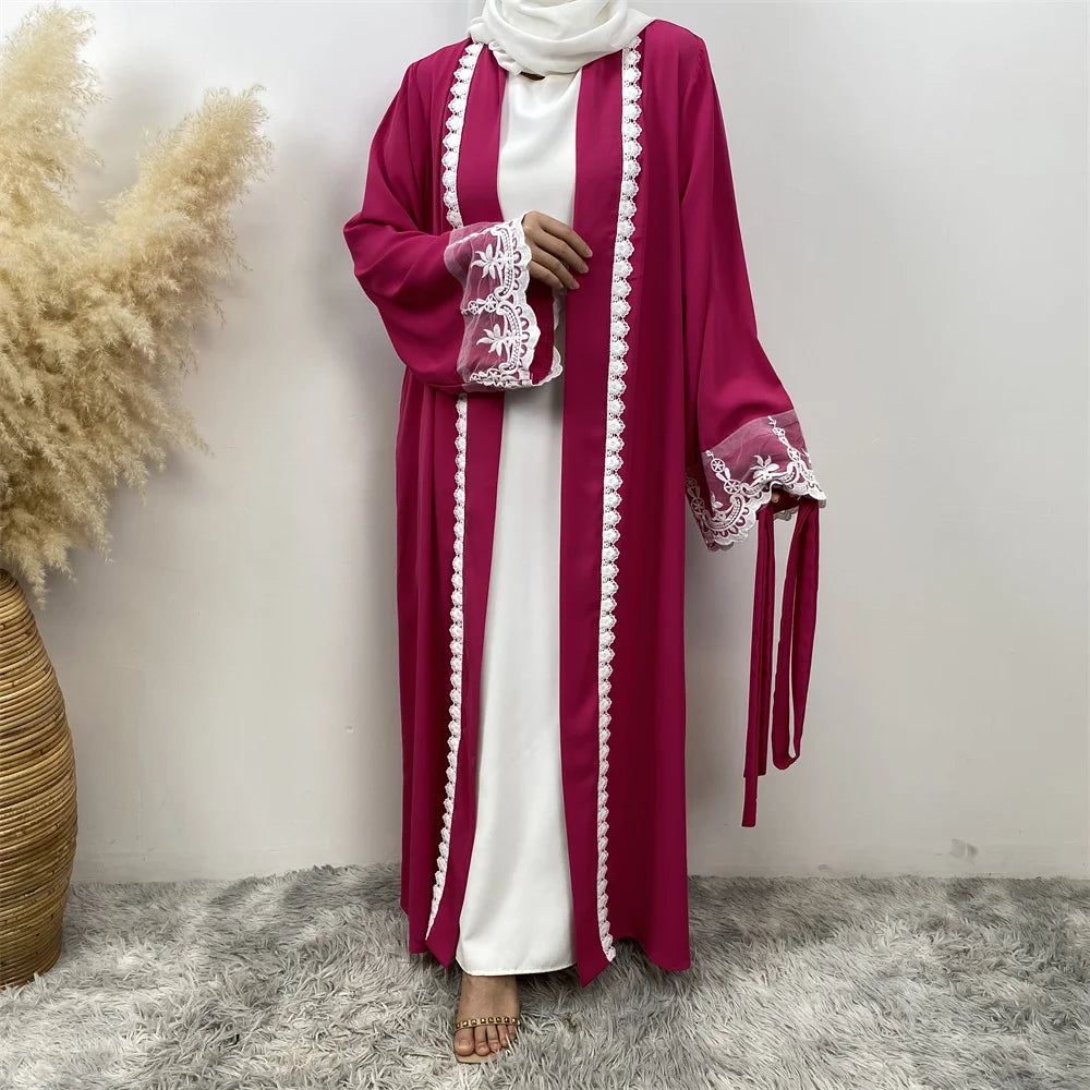 Women’s Lace Trim Nida Abaya with Pockets