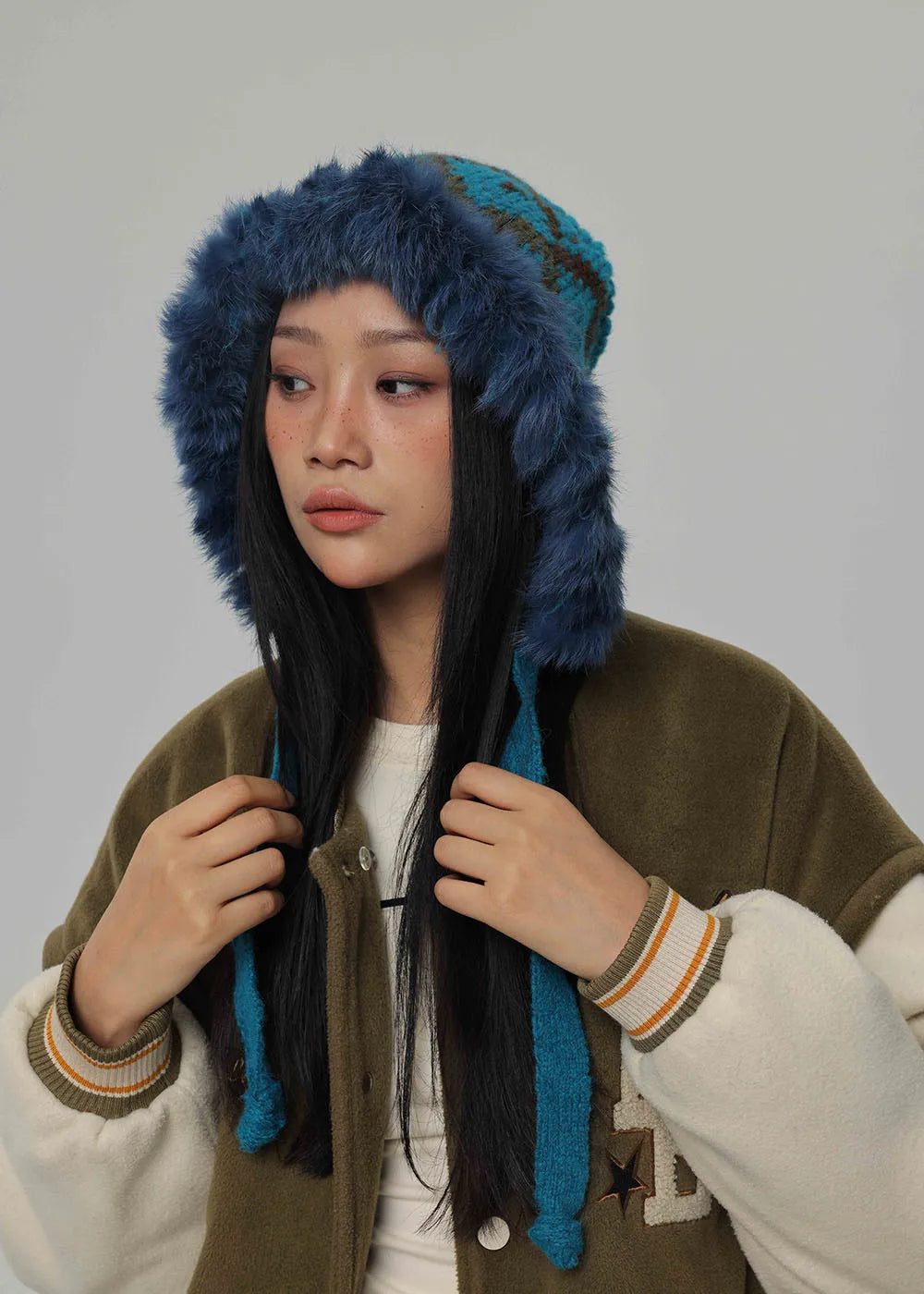 2024 rabbit fur Winter Balaclava Hats For Men&Women Unisex Knitted Hooded Caps Outdoor Warmer Drawstring Hats Beanies Cap