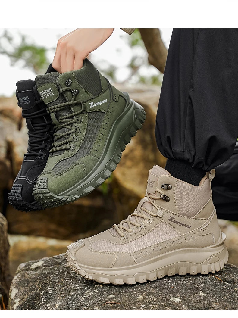 Men's Thick-Soled High-Top Boots, Non-Slip and Wear-Resistant, Suitable for Outdoor Hiking and Everyday Casual Wear