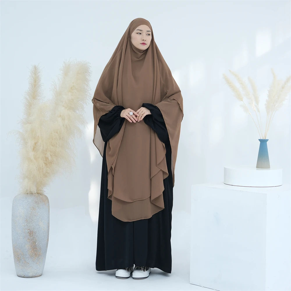 Women’s Elegant Chiffon Khimar & Abaya Set
