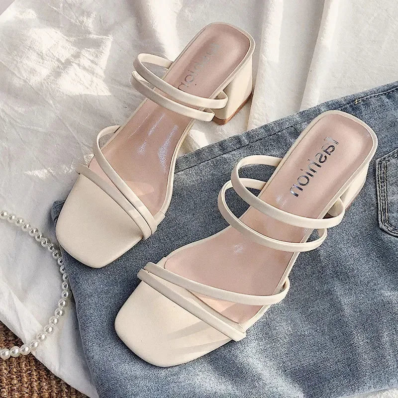Women’s High Heel Sandals Square Block Heel Open Toe Cross Strap Slip-On Summer Casual Elegant Dress Shoes