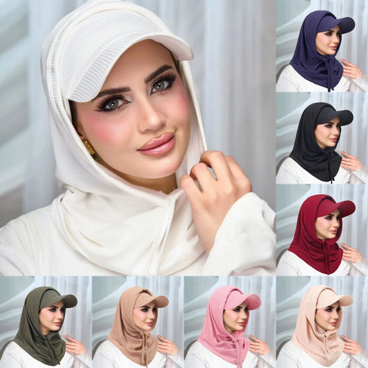 2-Piece Women’s Solid Color Hijab Cap Set