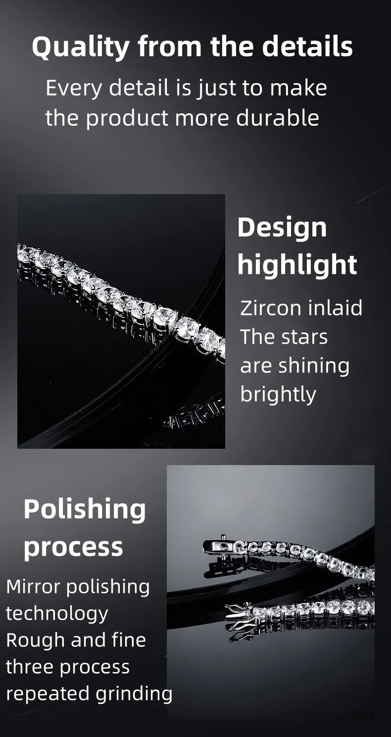New Fashion S925 Sterling Silver 18K Gold-Plated 5A Black Zircon Tennis Bracelet for Men & Women