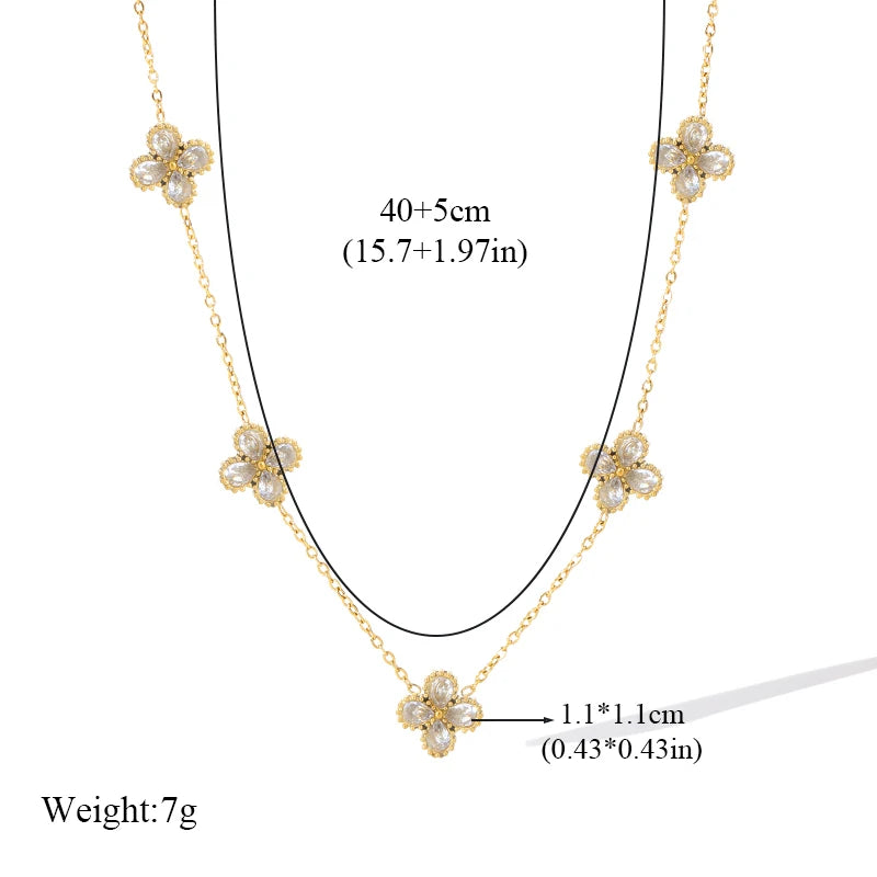 EILIECK 316L Stainless Steel White Zirconia Flower Petal Necklace Bracelet & Earrings Set for Women – Trendy Jewelry Party Gift