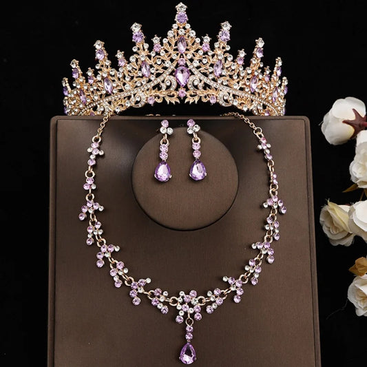Baroque Crystal Bridal Tiara, Necklace &amp; Earrings Set