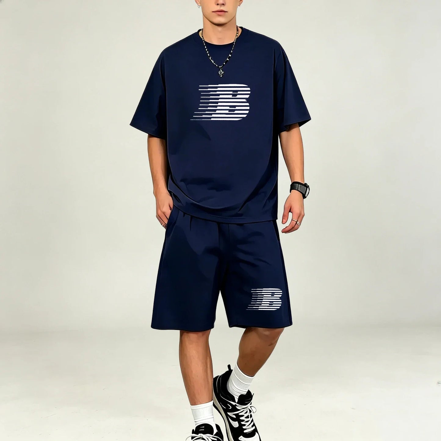 Men's Quick Dry Oversized T-Shirt and Drawstring Sport Shorts Set