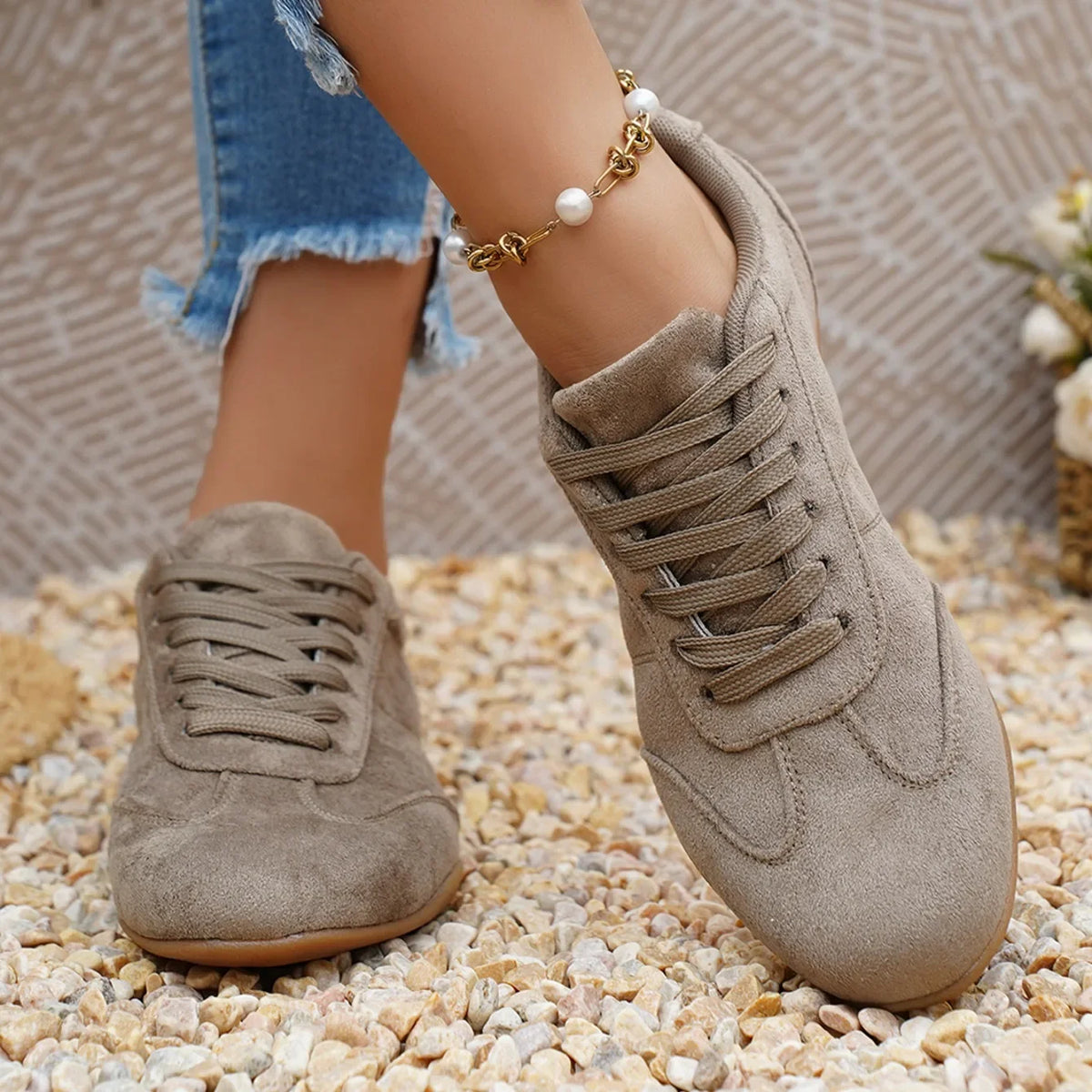 Women Natural Suede Leather Lace-up 2026 New Sneakers Round Toe Soft Comfort Casual Female Outdoor Drive/walk Shoes for Woman