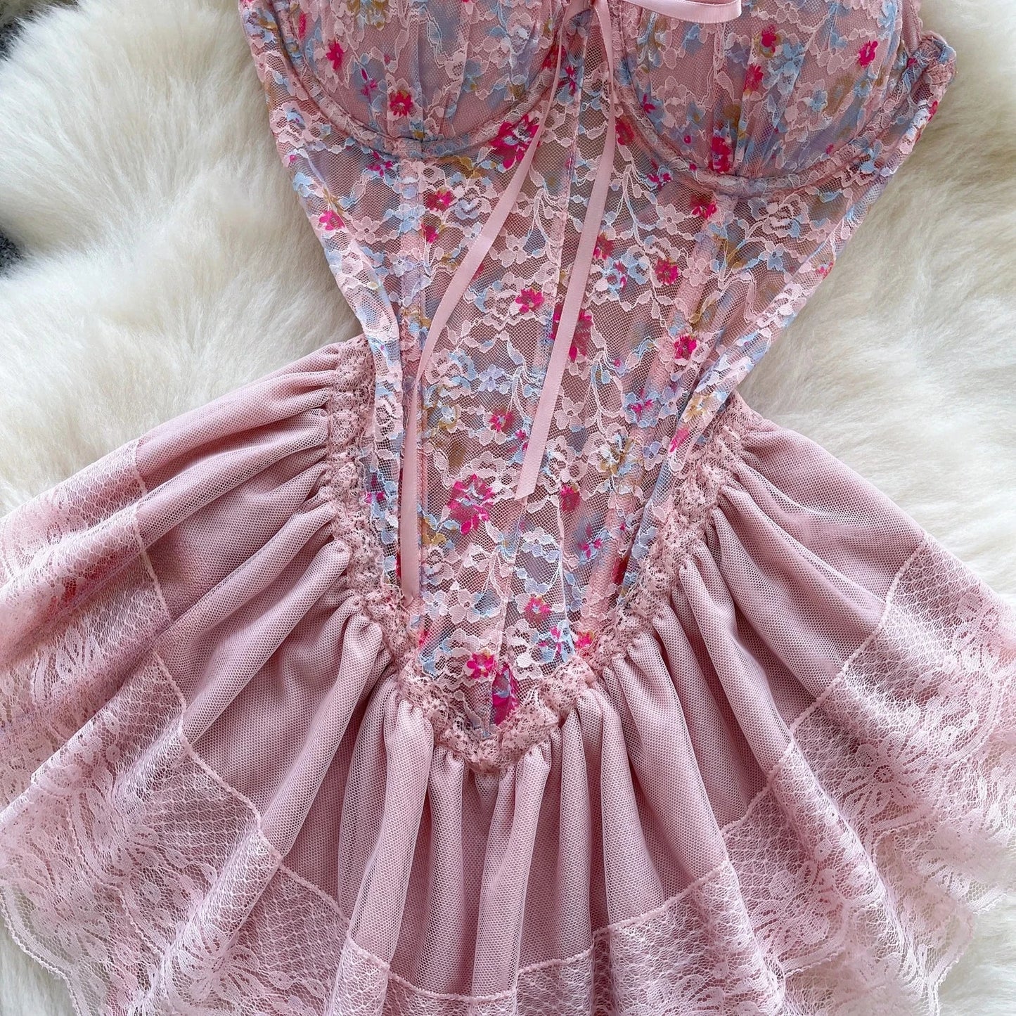 Women’s Floral Lace Strapless Mini Dress