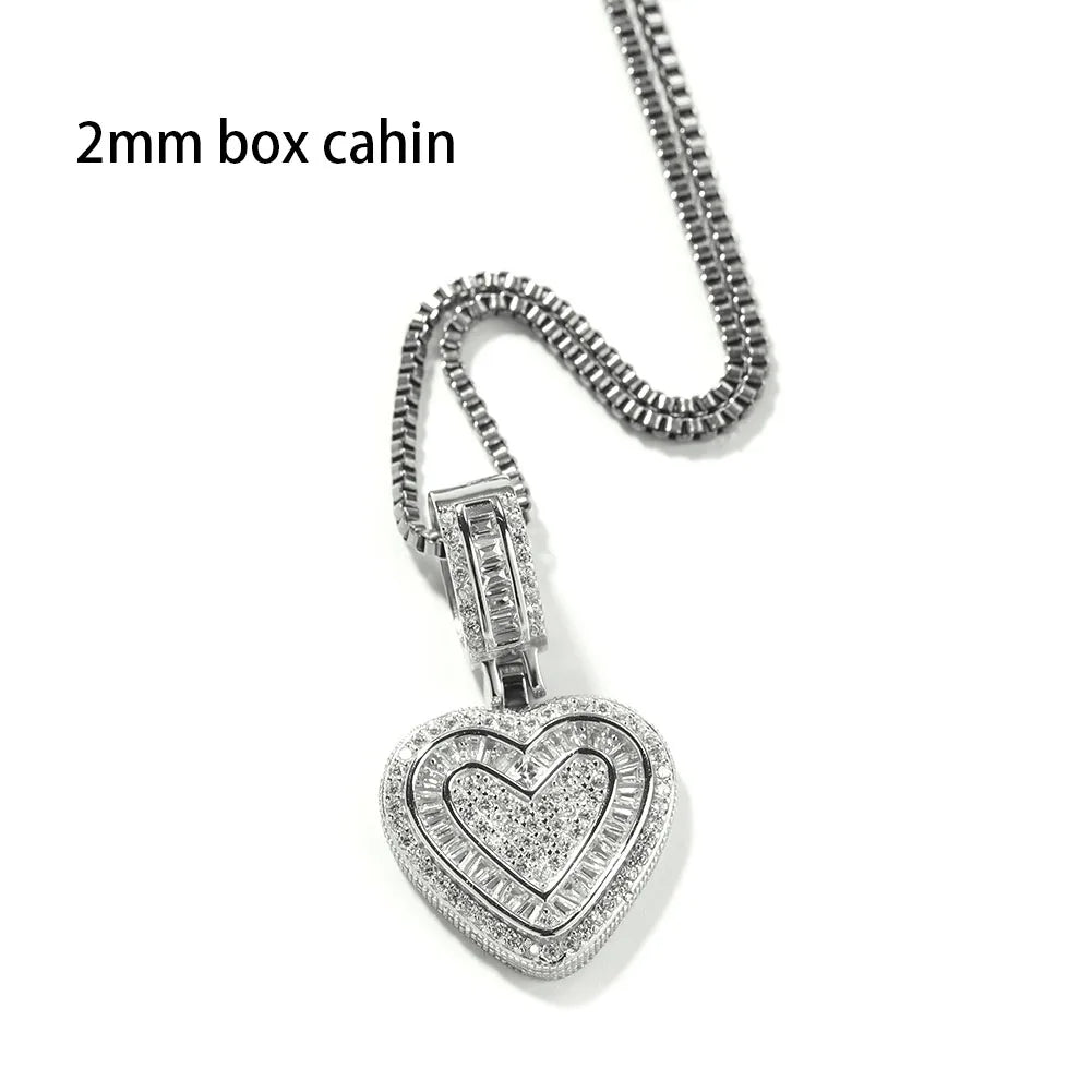 THE BLING KING Baguette CZ Small Heart Pendant Necklace for Women – Iced-Out 5A+ Cubic Zirconia Lovely Jewelry Birthday Gift