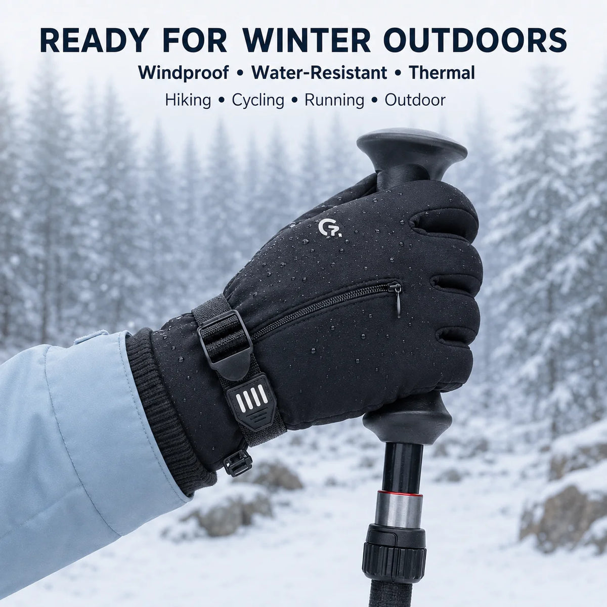 Outdoor Winter Gloves Men Women Thermal Touchscreen Water Resistant Anti Slip Zipper Pocket Gloves for Hiking Cycling