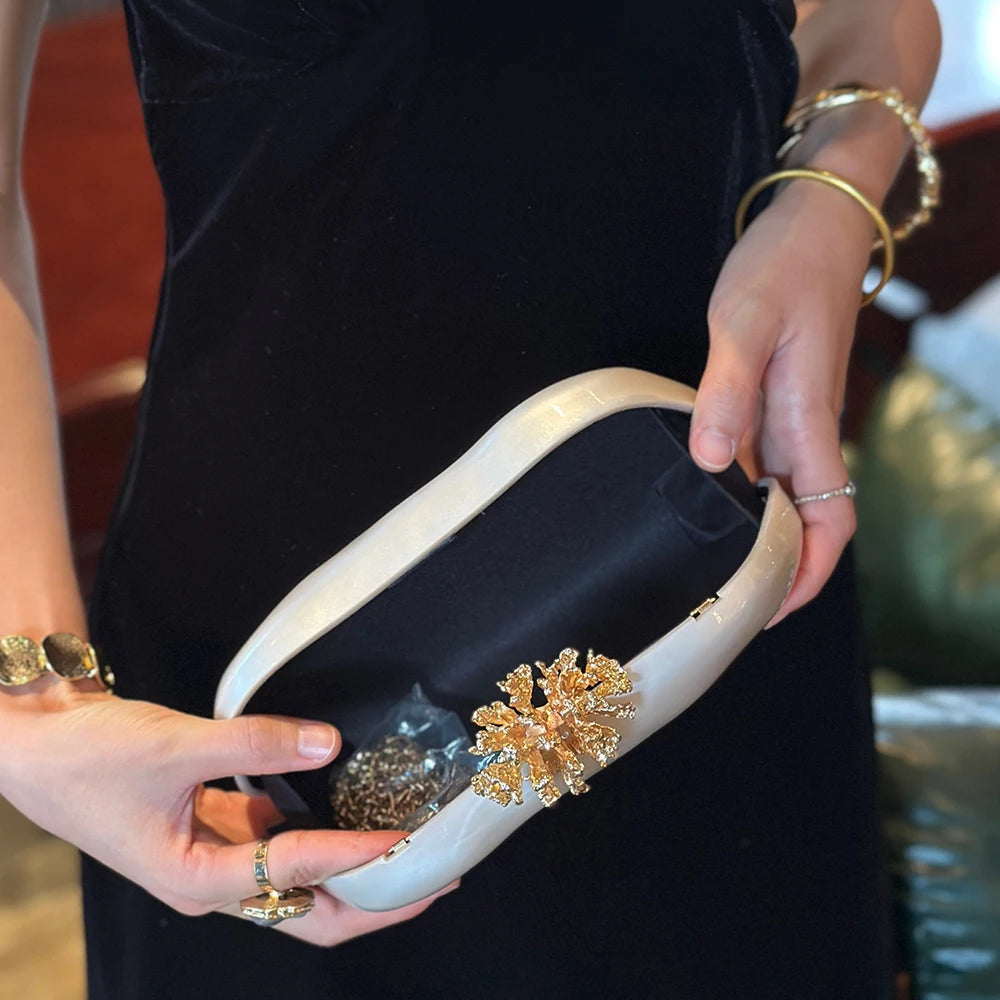 2026 New Women’s Acrylic Flower Shell Shoulder Bag, Fashion Wedding Banquet Evening Clutch, Bridal Handbag Purse