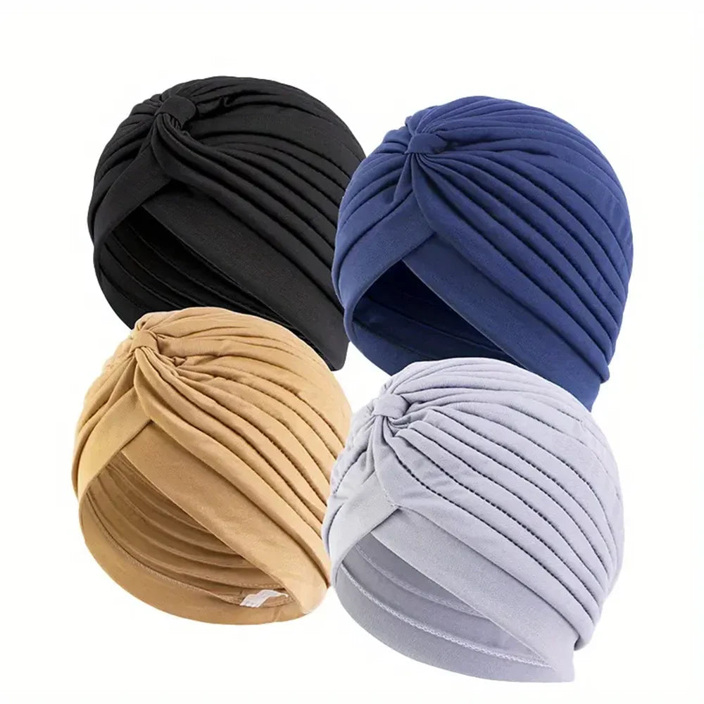 4-Piece Women’s Solid Color Turban Cap Set