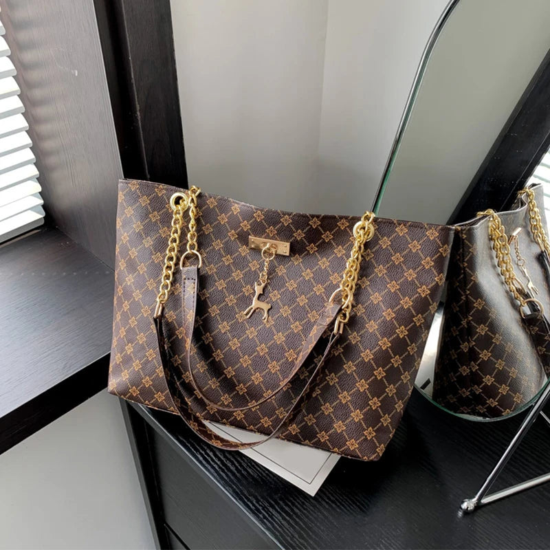 Women’s Fashion Plaid PU Shoulder Tote Bag