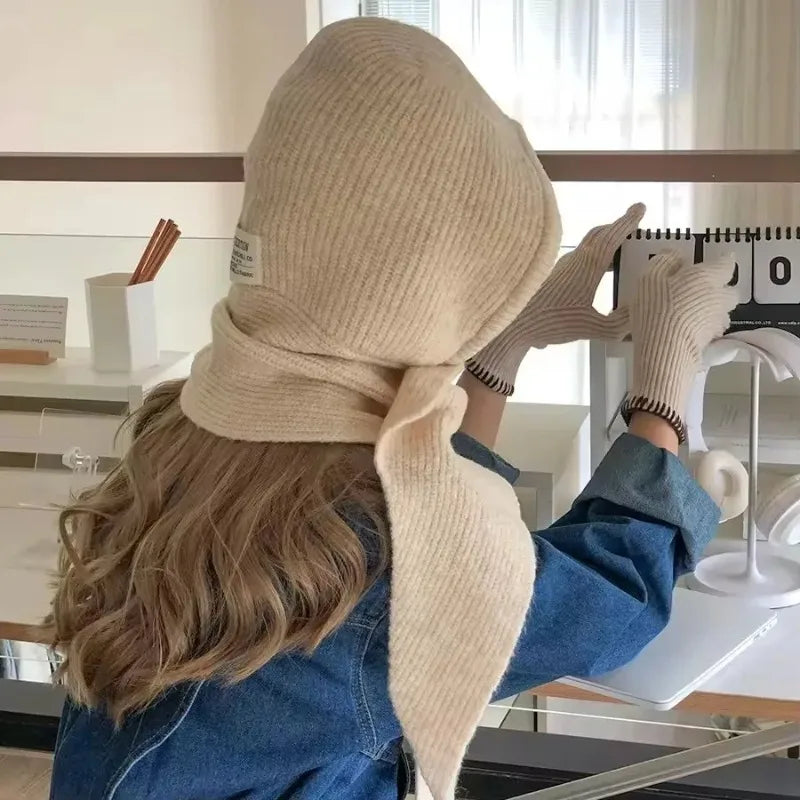 Oversize Hood Scarf Balaclava Hat Winter Ear Protection Windproof Warm Balaclava Hats Women Fashion Hat and Scarf Skullies Beani