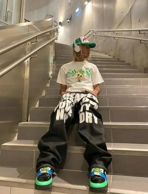 Y2k Wide Leg Jeans 2026 New Trend Hip Hop Letter Printed Black Pants Men Women Fashion Punk Loose Straight Trousers Streetwear