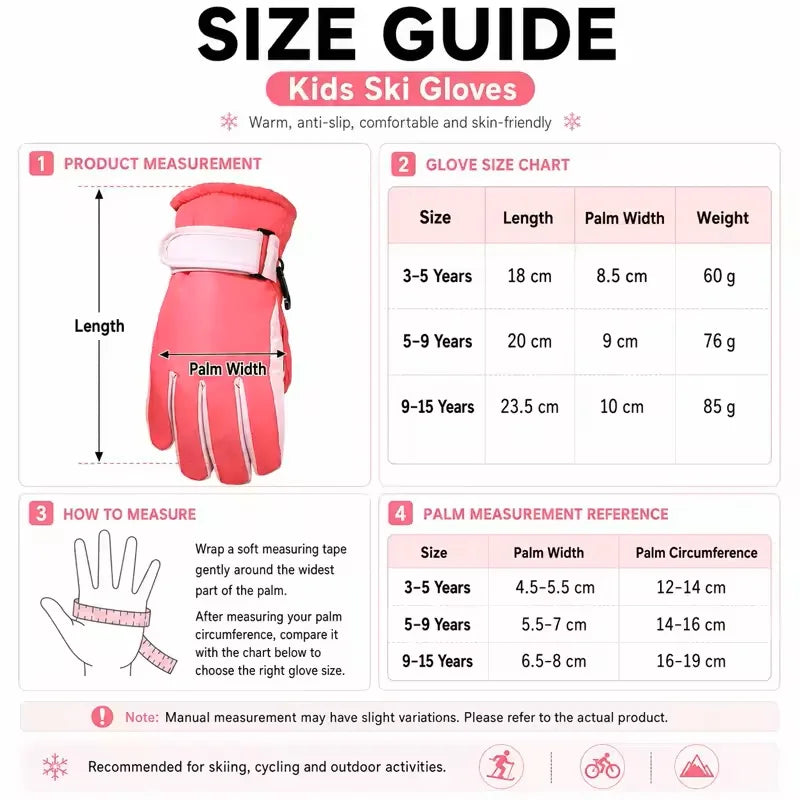 New Children Ski Gloves Keep Finger Warm Waterproof Thicken Mittens Winter Snowboard Snow Kids Gloves for Boys Girl Accessories