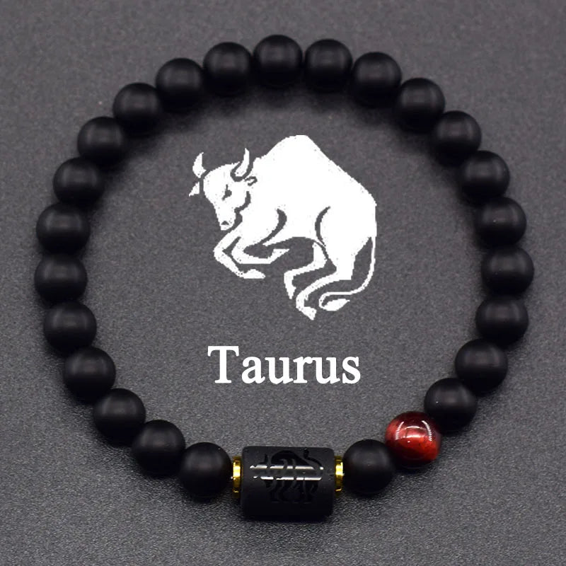 12 Zodiac Constellation Signs Bracelet for Men & Women – Natural Tiger Eye Stone Beaded Bracelet, Leo Taurus Charm Couple Jewelry