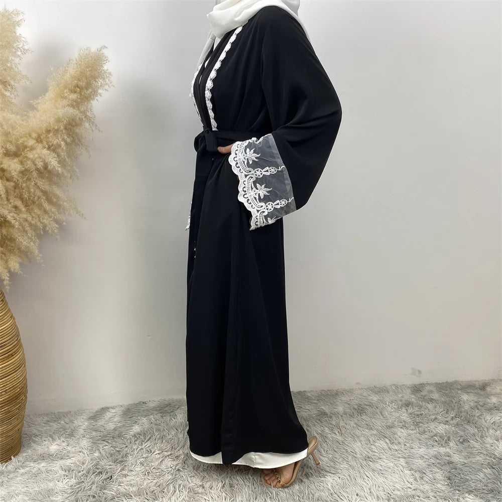 Women’s Lace Trim Nida Abaya with Pockets
