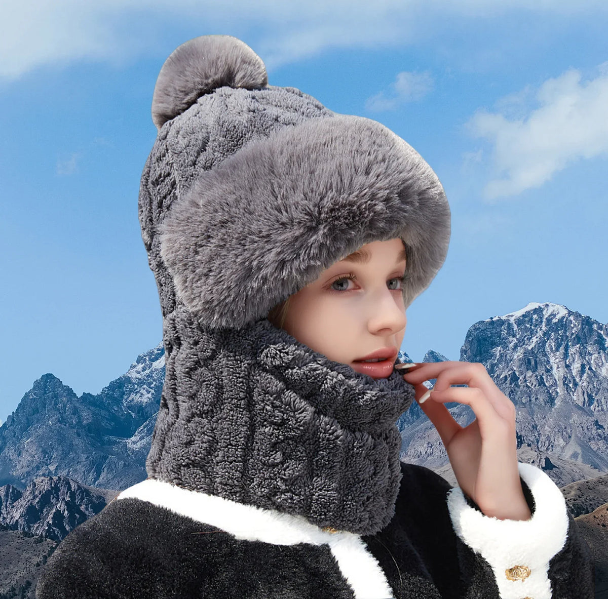 Warm Plush Knitted Hat for Women - Winter Ski Hat , Solid Color, Suitable for Autumn Winter Outdoor Use