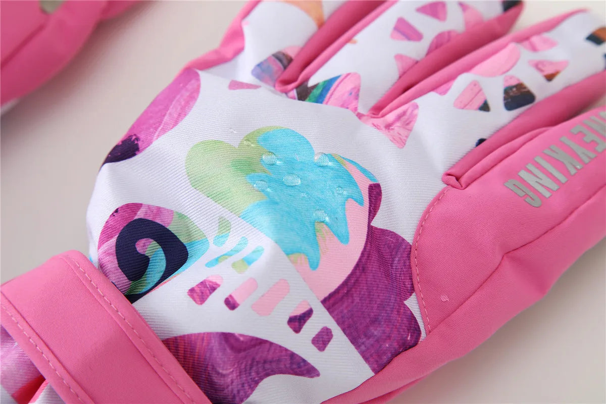 HONEYKING Kids Winter Ski Gloves Waterproof Warm Padded Mitten For Girls Boys Outdoor Skiing Cycling Windproof Snowboard Gloves