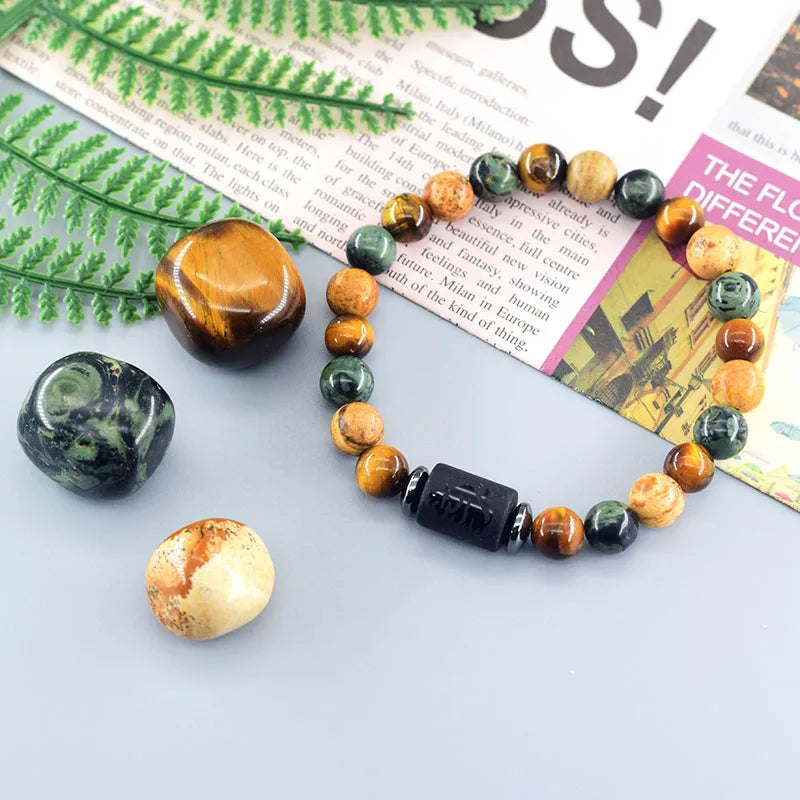 12 Zodiac Constellation Signs Bracelet for Men & Women – Natural Tiger Eye Stone Beaded Bracelet, Leo Taurus Charm Couple Jewelry