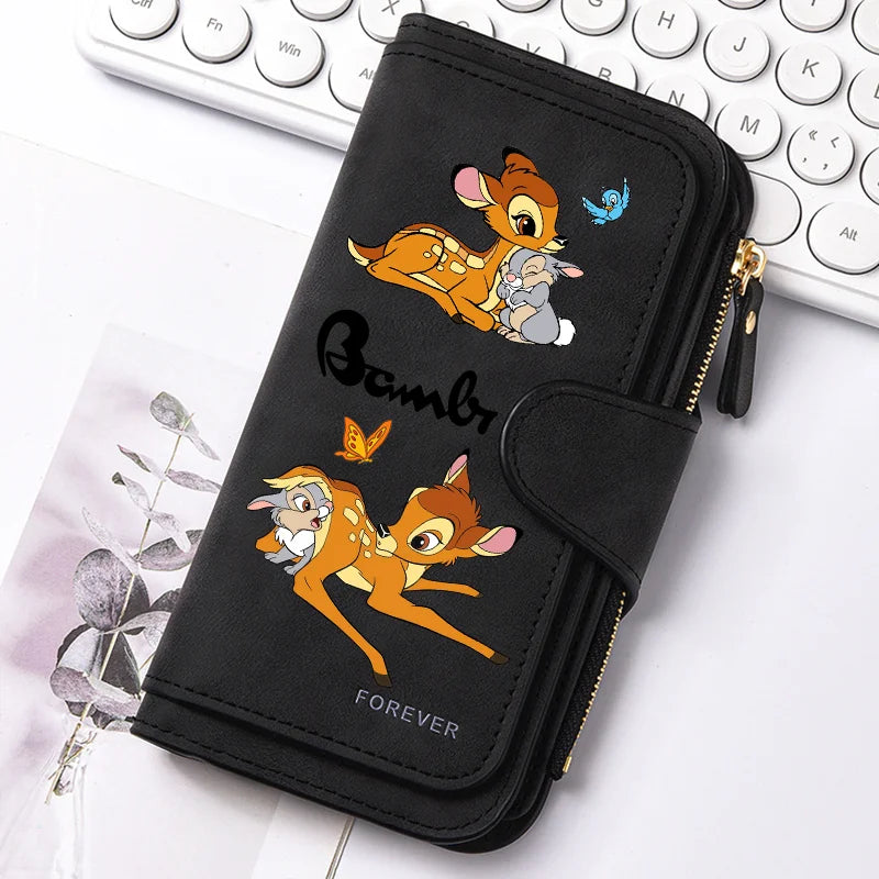 Bambi Long Zip Wallet for Women – Cute Cartoon Multi-Card Large Capacity Kawaii Clutch Bag, Soft Texture Fashion Purse
