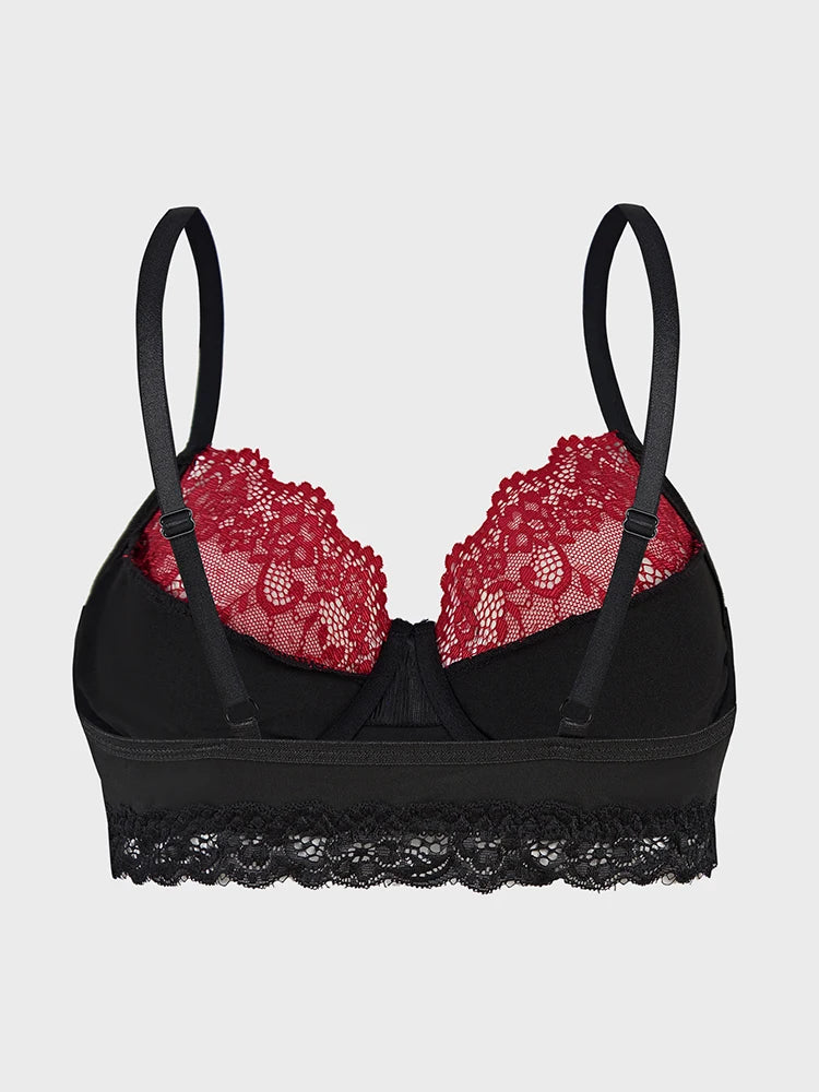 Ultra-Thin Lace Edged Skull Print Bra with Steel Ring Underwear Women's Fashionable Skeleton Patterned Bralette