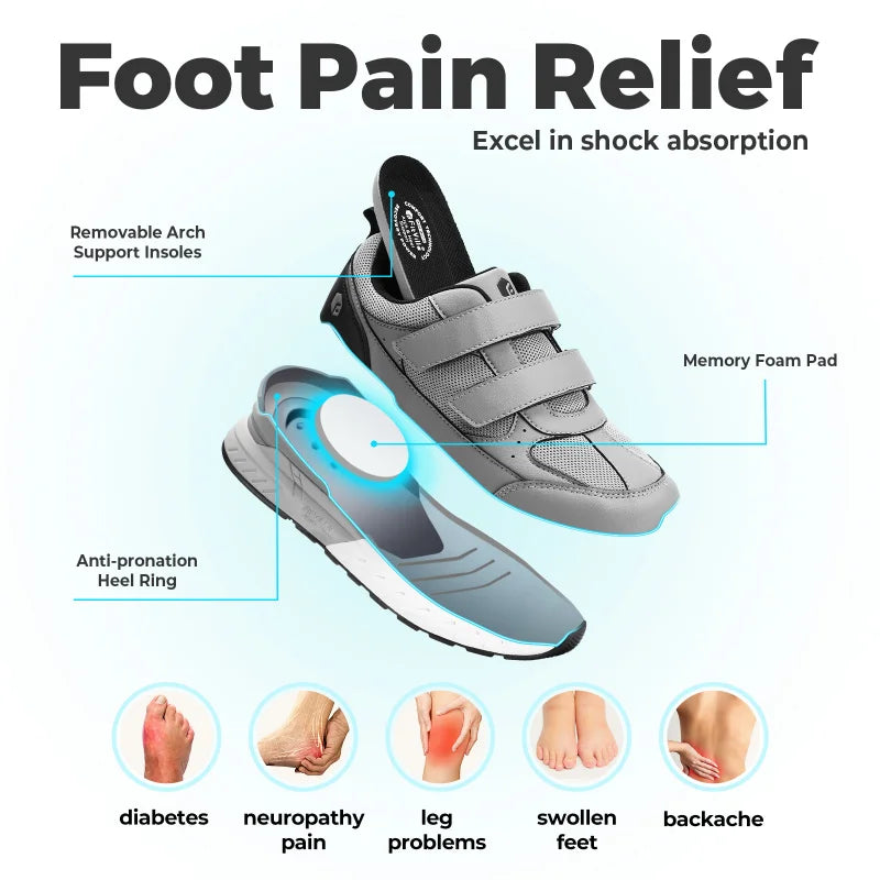 Men'S Athletic Shoes Wide Width With Adjustable Straps Low-Top Non-Slip Lightweight Running Shoe For Swollen Feet Arch Support