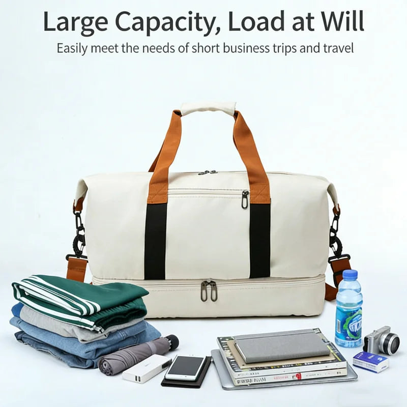 Travel Gym Duffle Bag with Shoe Compartment – Portable Fitness Shoulder & Crossbody Carry-On Bag for Workouts and Weekend Trips