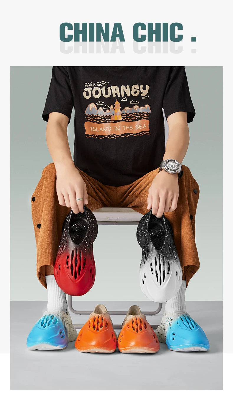 Summer New Couple Hole Shoes Beach Sandals Plus Size Korean Fashion Versatile Casual Men's Slippers Platform Sandals
