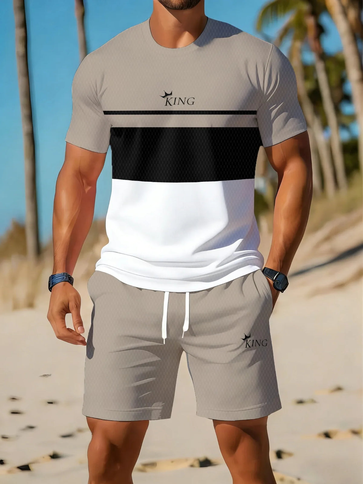Holiday Beach T-shirt And Shorts 2 Pieces Sets Summer Quick Drying Men's Suit Clothing Fashion Men's Short Sleeve Tee Shorts Set