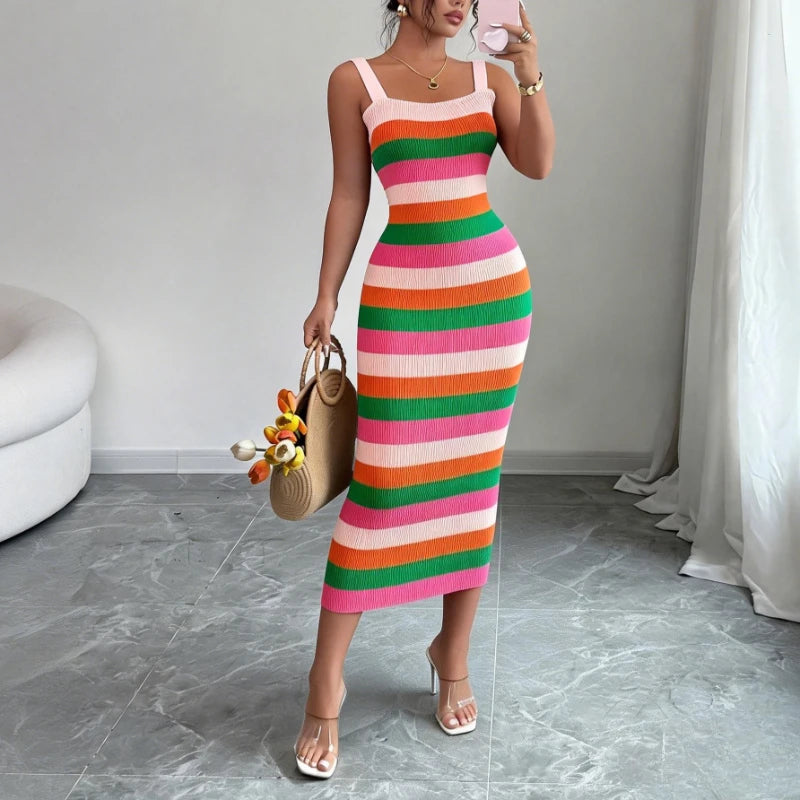 Rainbow Stripe Maxi Dress