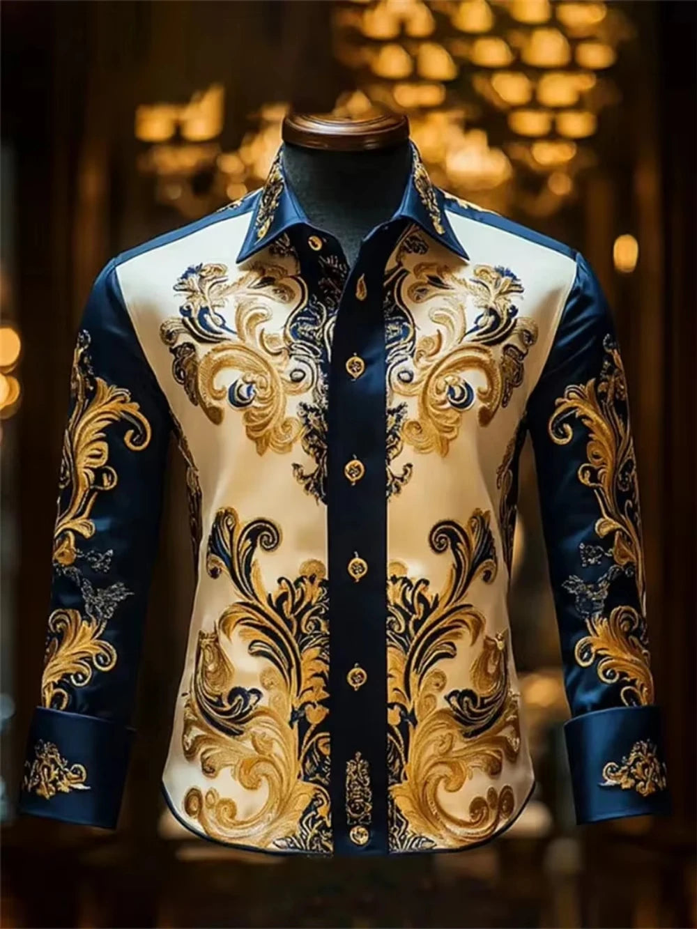 Men Luxury Western Lion Long Sleeve Button Up Shirt Floral Gold 3d Print Hawaiian Shirt Men Women Fashion Design Blouse Slim New