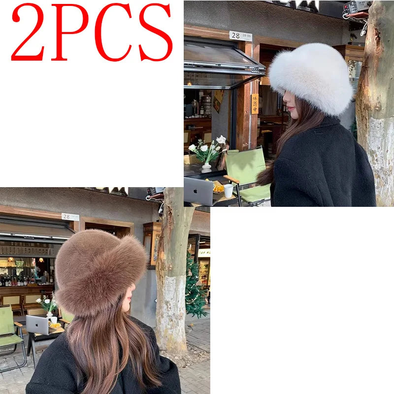 Autumn and Winter 2025 New Mongolian Hat Women's Fashion Fur Cap Fur Hat Brimless Plush Fluffy Skiing Riding Warm Caps MZr02