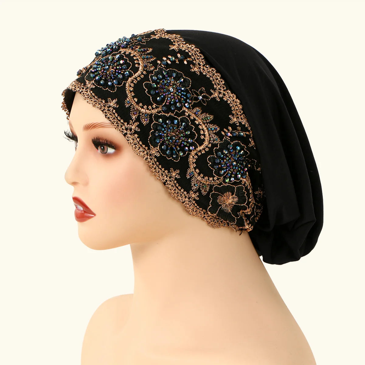 Women’s Luxury Pearl Embroidered Mesh Hijab Cap