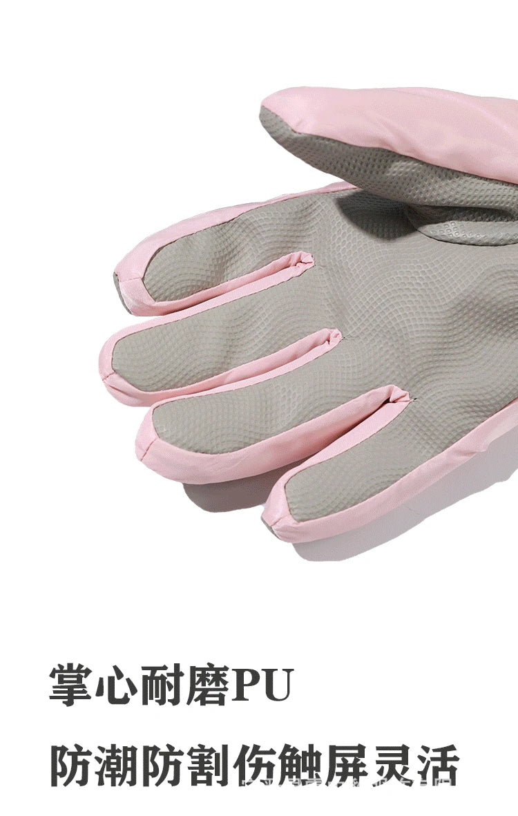 Kids Ski Gloves Boys Girls Winter Warm Fleece Lined Cotton Padded Thickened Anti-Slip Cute Snow Play Water Resistant Snowboard