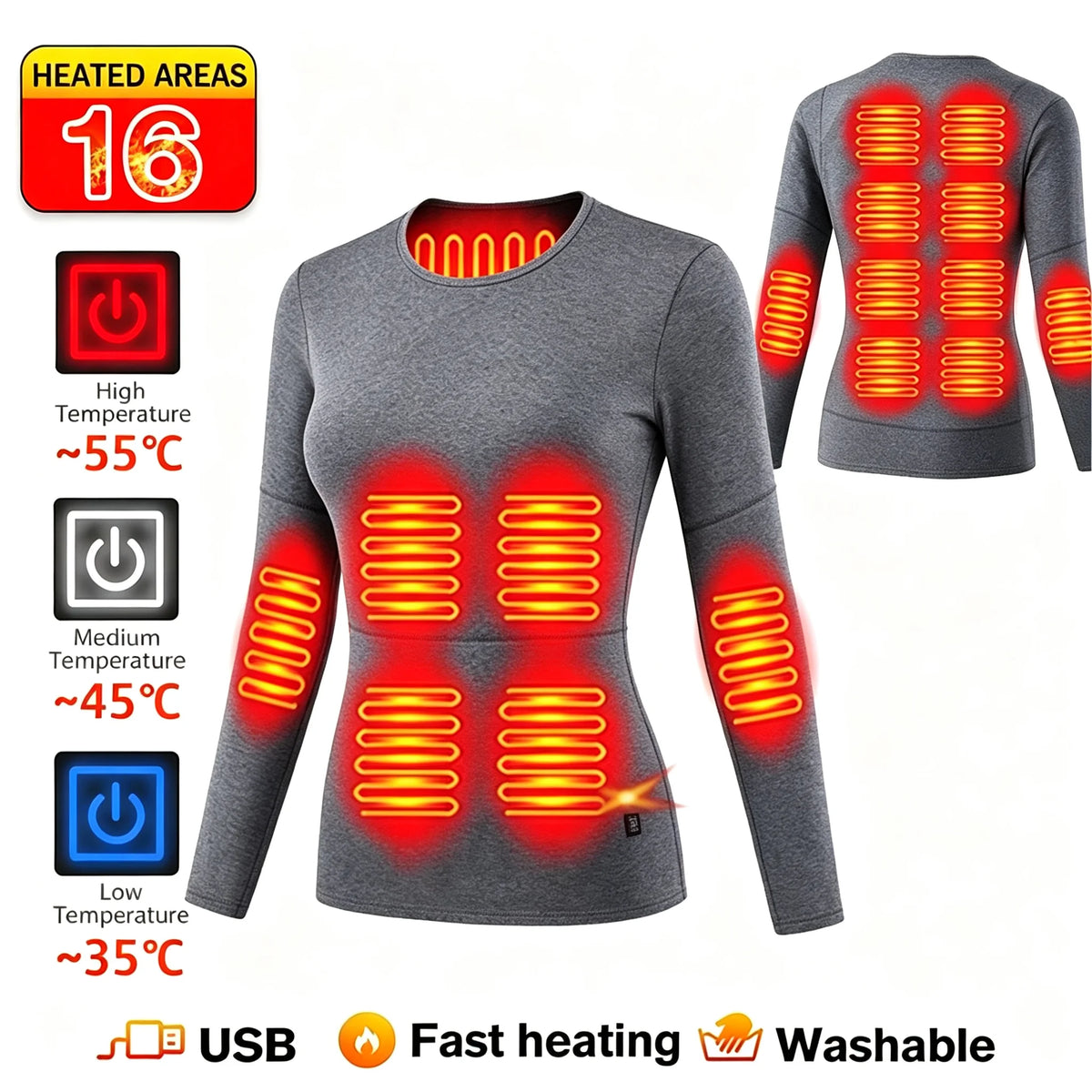 Unisex USB Heated Thermal Jacket – 52 Heating Zones